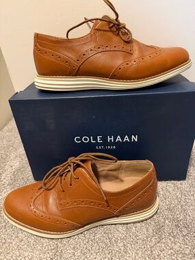 Cole Haan Tan Leather Wingtip Derby Oxfords